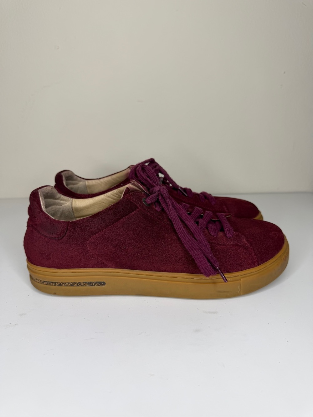 Birkenstock Shoes Lace Up Casual Sneakers Women Size 41 US 10 Burgundy Suede